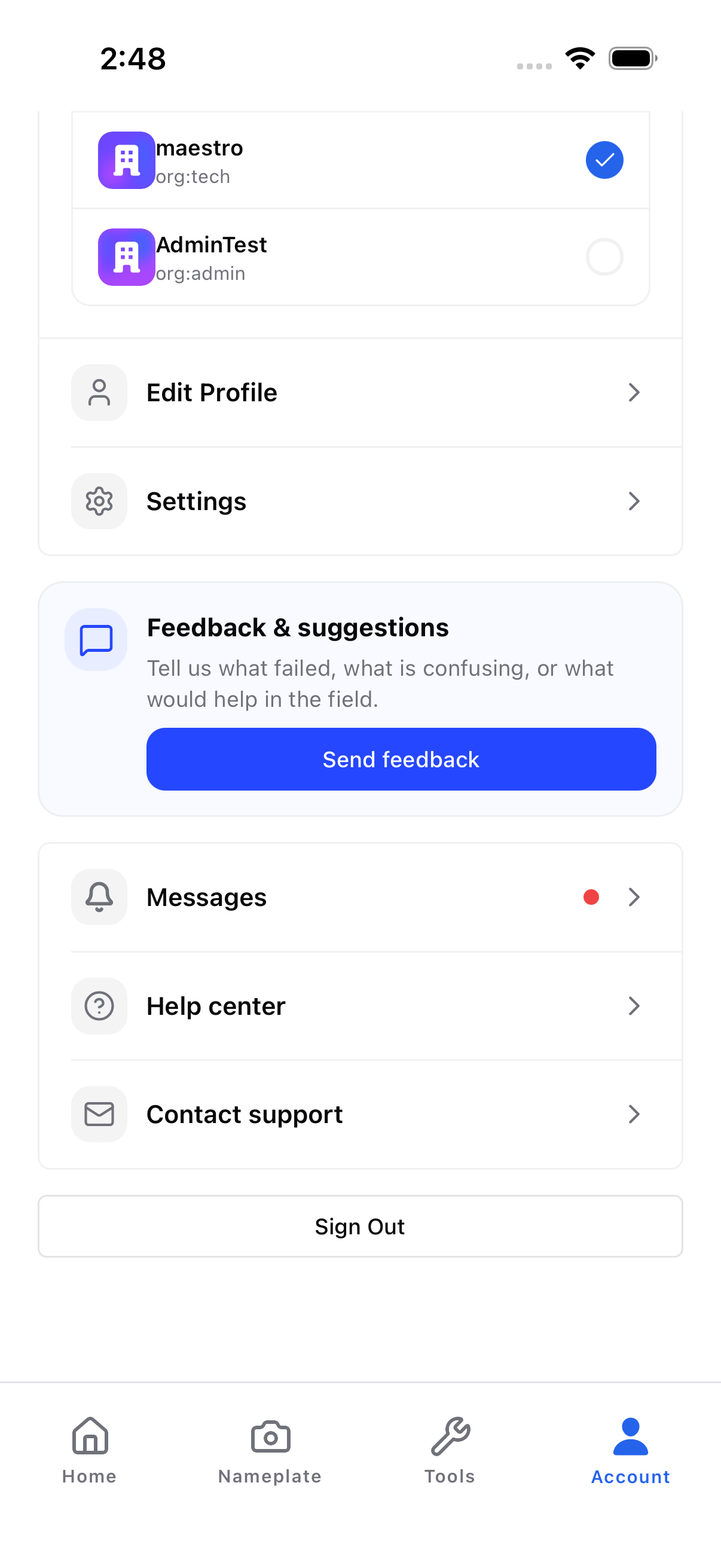 ACLogics Redesigned Account tab and Notifications Inbox